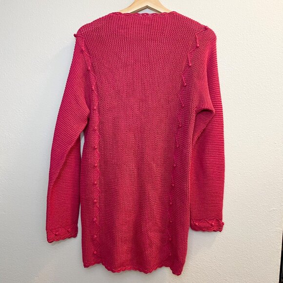 Artesanias Pachamama Pink Handmade Wool Peruvian Sweater Cardigan, Size Medium - Picture 2 of 10